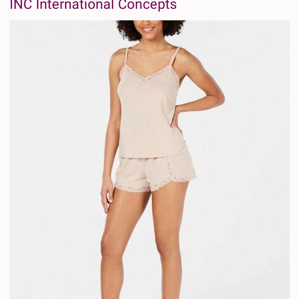 Nude Lace Trim Pajama Set